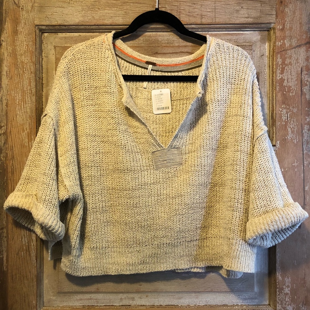 Free people boho ivory knit crop sweater